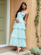 Floral Printed Ruffle Maxi Slip Dress For Women - Boho Tiered A-Line Strappy Sun Dress - Summer Beach Vacation 2026