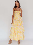 Floral Printed Ruffle Maxi Slip Dress For Women - Boho Tiered A-Line Strappy Sun Dress - Summer Beach Vacation 2026