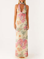 Minimalism Halter Neck Maxi Dress For Women - Elegant Backless Sleeveless Prom Gown With Scarf - Summer Formal Evening 2026