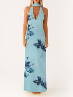 Minimalism Halter Neck Maxi Dress For Women - Elegant Backless Sleeveless Prom Gown With Scarf - Summer Formal Evening 2026