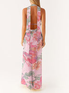 Minimalism Halter Neck Maxi Dress For Women - Elegant Backless Sleeveless Prom Gown With Scarf - Summer Formal Evening 2026
