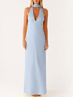 Minimalism Halter Neck Maxi Dress For Women - Elegant Backless Sleeveless Prom Gown With Scarf - Summer Formal Evening 2026