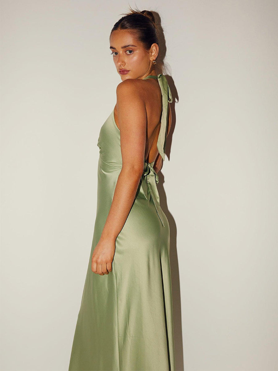 Minimalist Halter Maxi Dress For Women - Deep V Neck Backless Sleevless Long Gown - Summer Cocktail Evening 2026