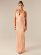 Minimalist Halter Maxi Dress For Women - Deep V Neck Backless Sleevless Long Gown - Summer Cocktail Evening 2026