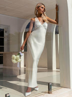 Minimalist Halter Maxi Dress For Women - Deep V Neck Backless Sleevless Long Gown - Summer Cocktail Evening 2026