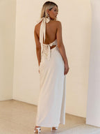 Minimalist Halter Maxi Dress For Women - Deep V Neck Backless Sleevless Long Gown - Summer Cocktail Evening 2026
