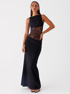 Lace Patchwork Maxi Gown For Women - Elegant Open Back Sleeveless Bodycon Long Dress - Summer Formal Evening Party 2026
