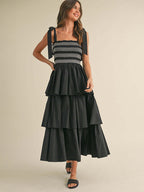 Tiered Smocked Sundress For Women - Boho Tie Strap Long A Line Dress - Summer Beach Party 2026