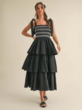 Tiered Smocked Sundress For Women - Boho Tie Strap Long A Line Dress - Summer Beach Party 2026