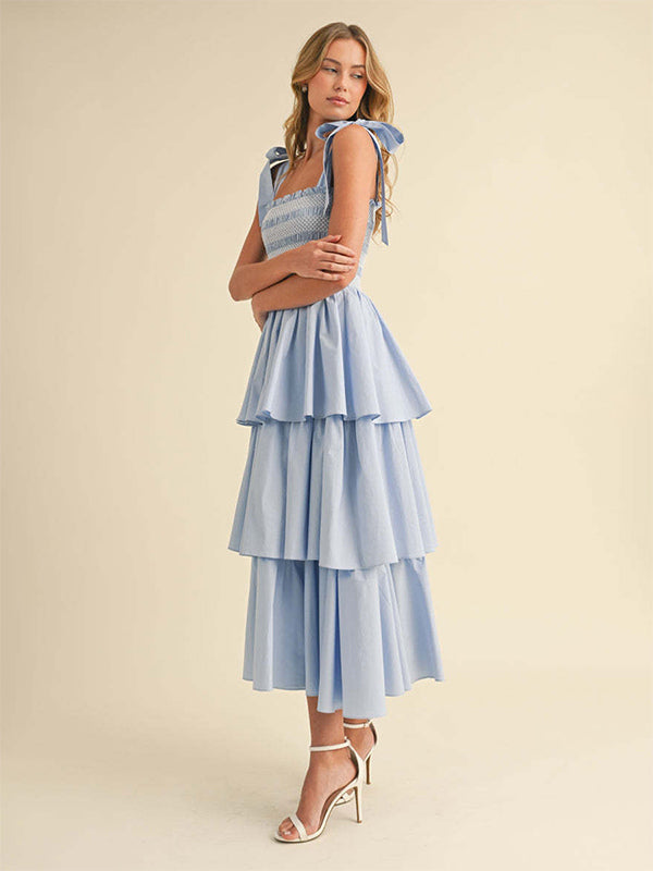 Tiered Smocked Sundress For Women - Boho Tie Strap Long A Line Dress - Summer Beach Party 2026