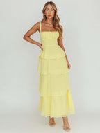 Tiered Ruffle Maxi Slip Dress For Women - Fairycore Square Neck Tie Back A Line Gown - Summer Beach Wedding Guest 2026