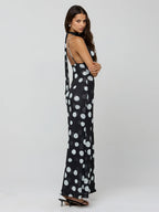 Polka Dot Slip Maxi Dress For Women - Vintage Deep V Neck Backless Bodycon Long Dress With Scarf - Summer Party Night 2026