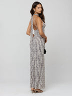 Polka Dot Slip Maxi Dress For Women - Vintage Deep V Neck Backless Bodycon Long Dress With Scarf - Summer Party Night 2026