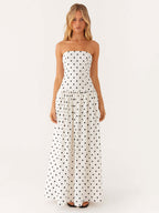 Strapless Printed Maxi Dress For Women - BoHo Bandeau Pleated Drop Waist Long Sundress - Summer Garden Party 2026