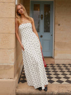 Strapless Printed Maxi Dress For Women - BoHo Bandeau Pleated Drop Waist Long Sundress - Summer Garden Party 2026