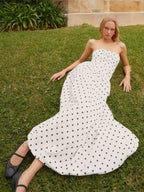 Strapless Printed Maxi Dress For Women - BoHo Bandeau Pleated Drop Waist Long Sundress - Summer Garden Party 2026