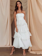 Tiered Ruffle Maxi Dress For Women - Sleeveless Layered A-Line Tube Sun Dress - Summer Wedding Guest 2026