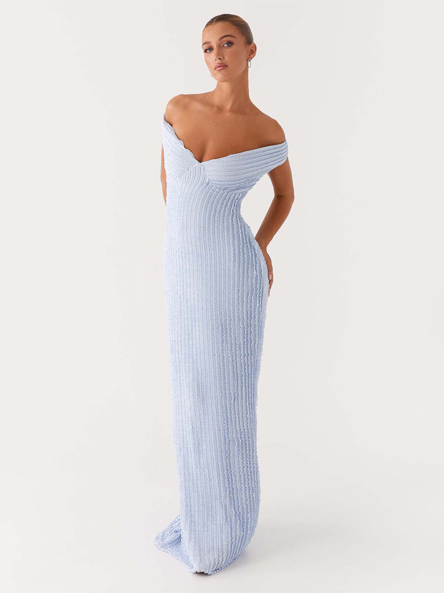 Off Shoulder Maxi Gown For Women - Textured Backless Bodycon Mermaid Dress - Summer Evening Wedding Guest 2026