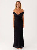 Off Shoulder Maxi Gown For Women - Textured Backless Bodycon Mermaid Dress - Summer Evening Wedding Guest 2026