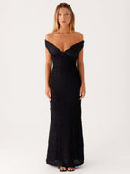 Off Shoulder Maxi Gown For Women - Textured Backless Bodycon Mermaid Dress - Summer Evening Wedding Guest 2026