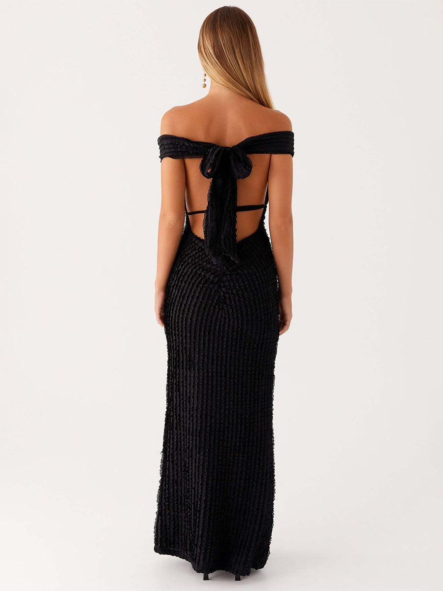 Off Shoulder Maxi Gown For Women - Textured Backless Bodycon Mermaid Dress - Summer Evening Wedding Guest 2026