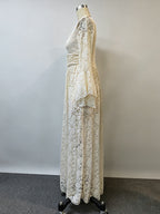 Boho Floral Lace Maxi Dress For Women - Apricot V-Neck Empire Waist Flare Sleeve Long Gown - Spring Beach Resort 2026