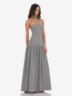 Strapless Gingham Maxi Dress For Women - Plaid Bandeau Drop Waist Long Sundress - Summer Picnic 2026