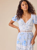 Floral Puff Sleeve Maxi Dress For Women - Boho Lace Trim Tiered Ruffle Long Sundress - Summer Beach Party 2026