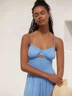 Smocked Backless Maxi Slip Dress For Women - Boho Cutout Front High Slit Sundress - Summer Beach Vacation 2026