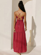 Smocked Backless Maxi Slip Dress For Women - Boho Cutout Front High Slit Sundress - Summer Beach Vacation 2026