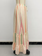 Skirts Apricot Bohemian Stripes Summer Mid-calf Length Women's Bottoms