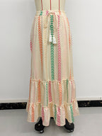 Skirts Apricot Bohemian Stripes Summer Mid-calf Length Women's Bottoms