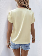 Blouse For Women Apricot V-Neck Casual Short Sleeves Summer Tops