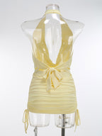Two Piece Sets Skirt Set Mini Dresses Yellow Dating Casual Cowl Neck Sleeveless Sets
