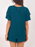 Two Piece Sets Pant Set Black Jewel Neck T-Shirt Sleeves Short Sleeves Sets