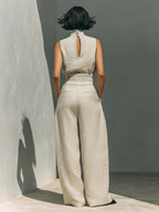 Two Piece Sets Pant Set Maxi Dresses Ecru White High Collar Sleeveless Elegant Sets