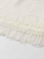 2-Piece Sets Women's Clothing Skirt Set White Elegant Fringe Turndown Long Sleeves Sets
