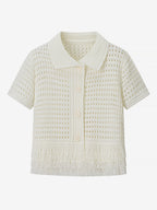 2-Piece Sets Women's Clothing Skirt Set White Elegant Fringe Turndown Long Sleeves Sets