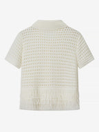 2-Piece Sets Women's Clothing Skirt Set White Elegant Fringe Turndown Long Sleeves Sets