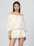 Cream Off Shoulder Ruffle Mini Dress Set For Women Romantic Chic