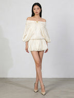 Cream Off Shoulder Ruffle Mini Dress Set For Women Romantic Chic
