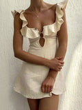 Cream Ruffled Square Neck Mini Dress For Women