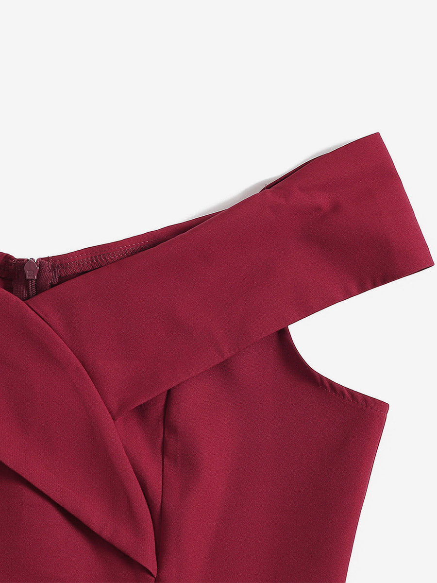 Burgundy Off Shoulder A Line Midi Dress For Women Elegant Formal