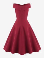 Burgundy Off Shoulder A Line Midi Dress For Women Elegant Formal