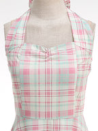 Chic Fitted Blue Plaid Gown With A Line Skirt Perfect For Summer Parties