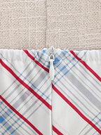 Chic Fitted Blue Plaid Gown With A Line Skirt Perfect For Summer Parties