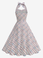 Chic Fitted Blue Plaid Gown With A Line Skirt Perfect For Summer Parties