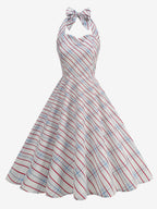 Chic Fitted Blue Plaid Gown With A Line Skirt Perfect For Summer Parties
