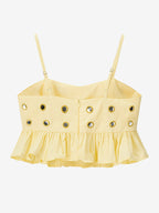 2-Piece Sets Skirt Set Yellow Elegant Straps Neck Pleated Sleeveless Sets