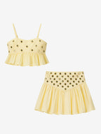 2-Piece Sets Skirt Set Yellow Elegant Straps Neck Pleated Sleeveless Sets